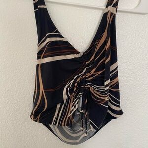 Stylish Women's Ruched Top - Black and Brown